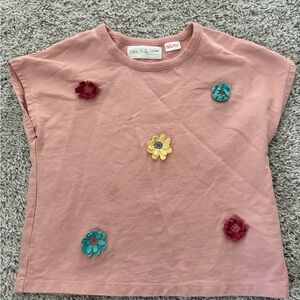 Zara Pink Tee with Multicolor Floral Patches